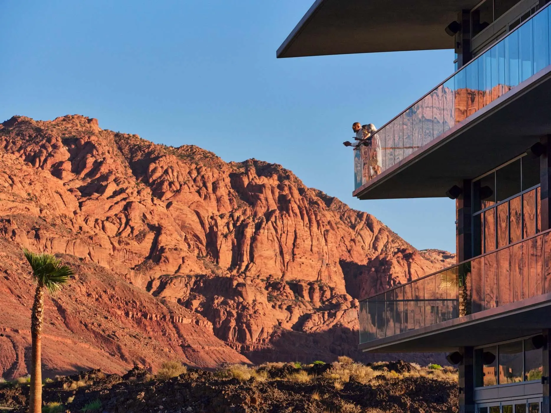 Guests overlooking the desert landscape at Black Desert Resort