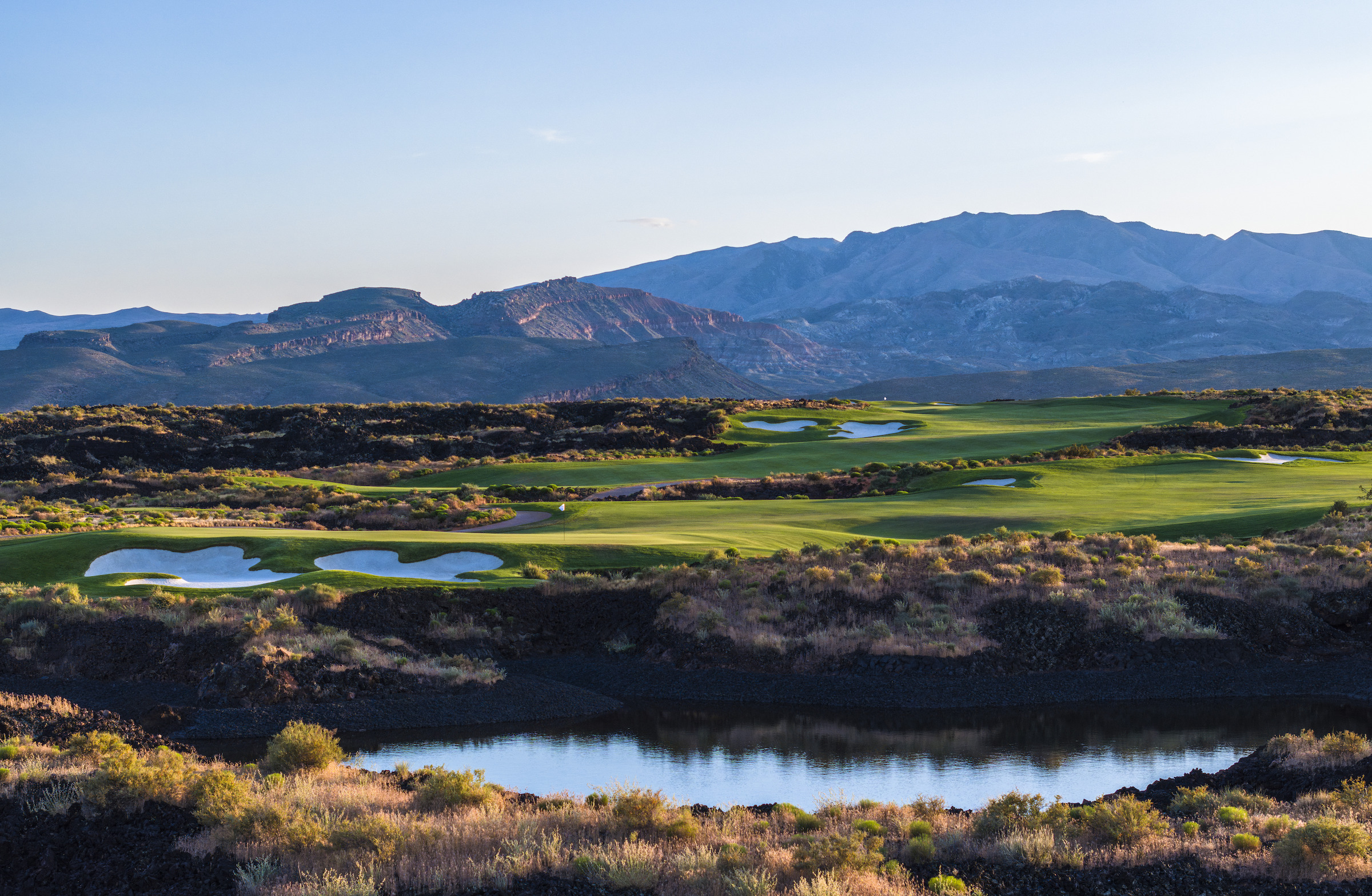 Black Desert Resort exterior from the championship golf course — luxury resort community in Ivins, Utah near Snow Canyon