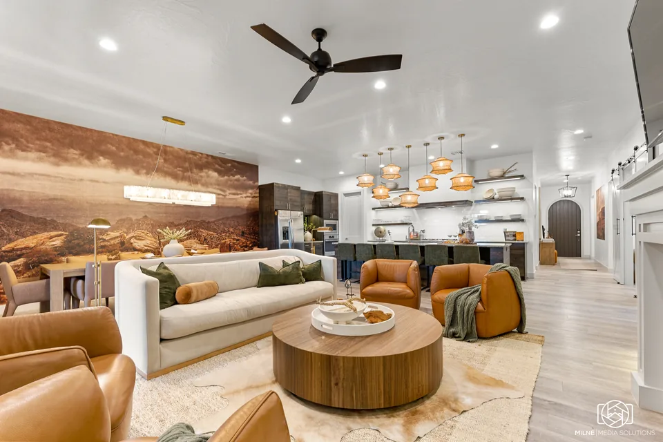 Layered living room in the Hideout vacation rental