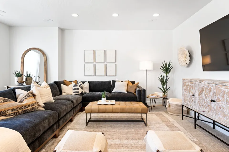 Bright, layered living room in the Cyanne Lane vacation home