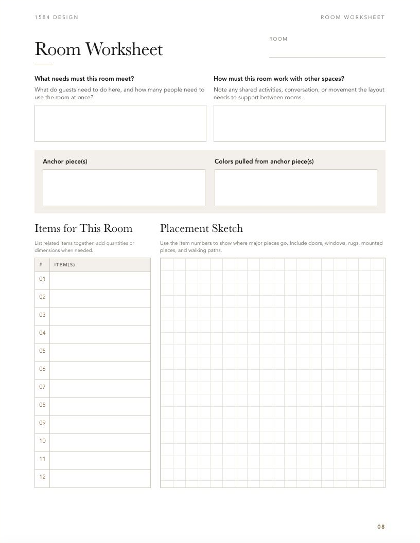 Room Worksheet from the Vacation Rental Launch Workbook