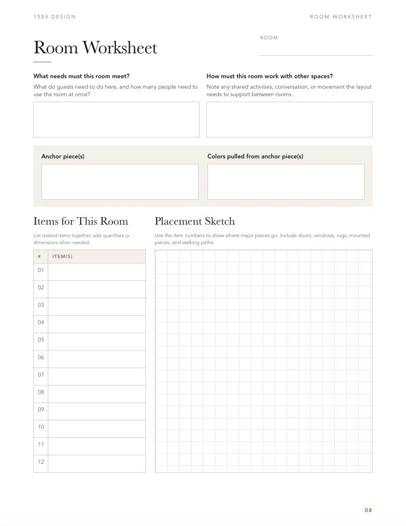 Room Worksheet from the Vacation Rental Launch Workbook